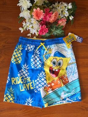 SpongeBob SquarePants Blue & Yellow Pineapple Surf Swim Shorts Size 12